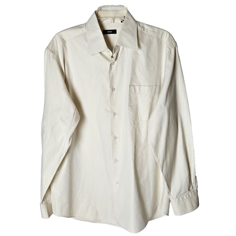 Hugo Boss Mens Beige Dress Shirt Long Sleeve Size 16 34/35